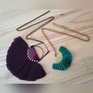 2 Boho Tassel Fan Half moon Style Long Necklaces Bundle of 2